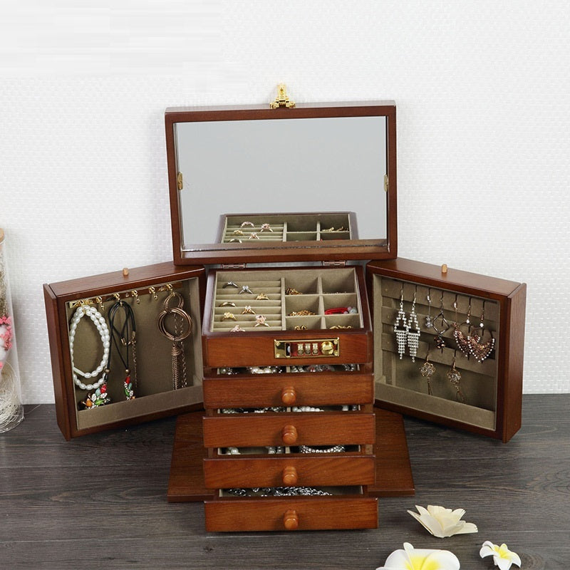 European Large Wooden Jewelry Storage Box With Lock