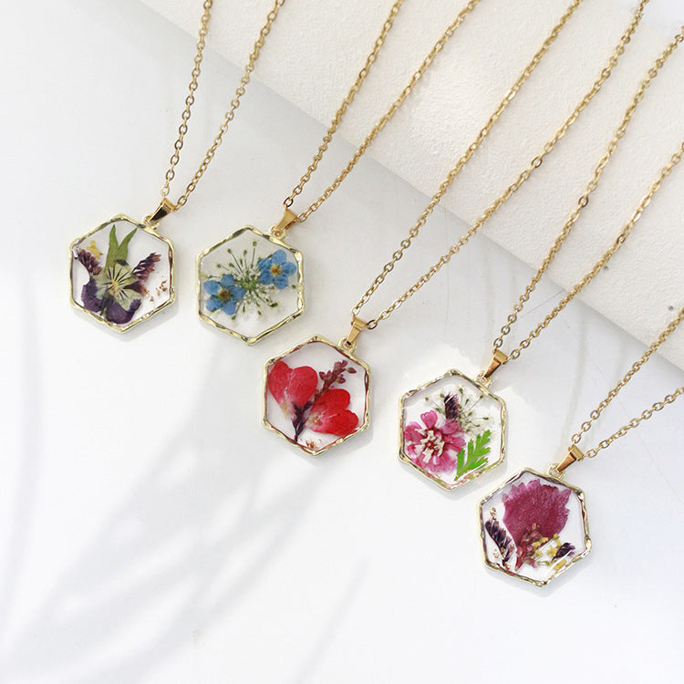 Polygon Preserved Flower Dried Flower Necklace