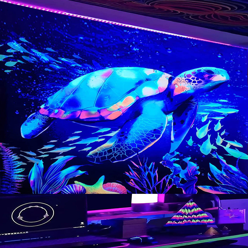 Fluorescent Tapestry UV Luminous Turtle Home Decoration