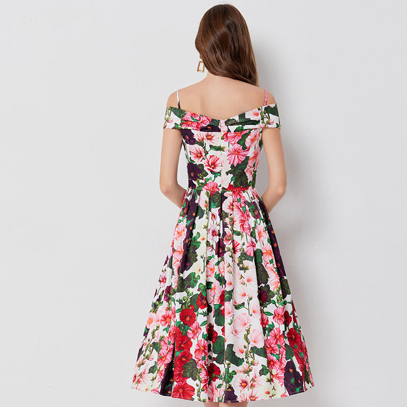 Floral-print Off-shoulder Sling Dress