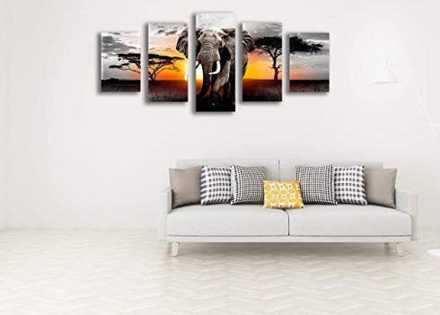 Sunset Elephant Full Diamond Five-piece Diamond Painting DIY Cross Stick-on Crystals Home Decoration