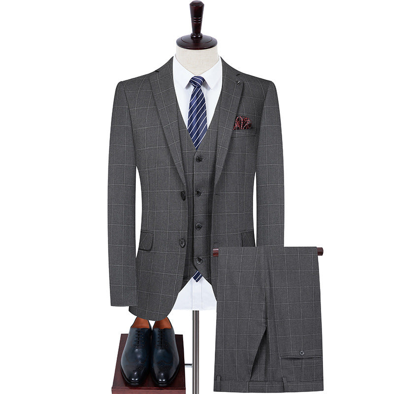 Men's Stretch Slim Fit Plaid Suit Three Piece