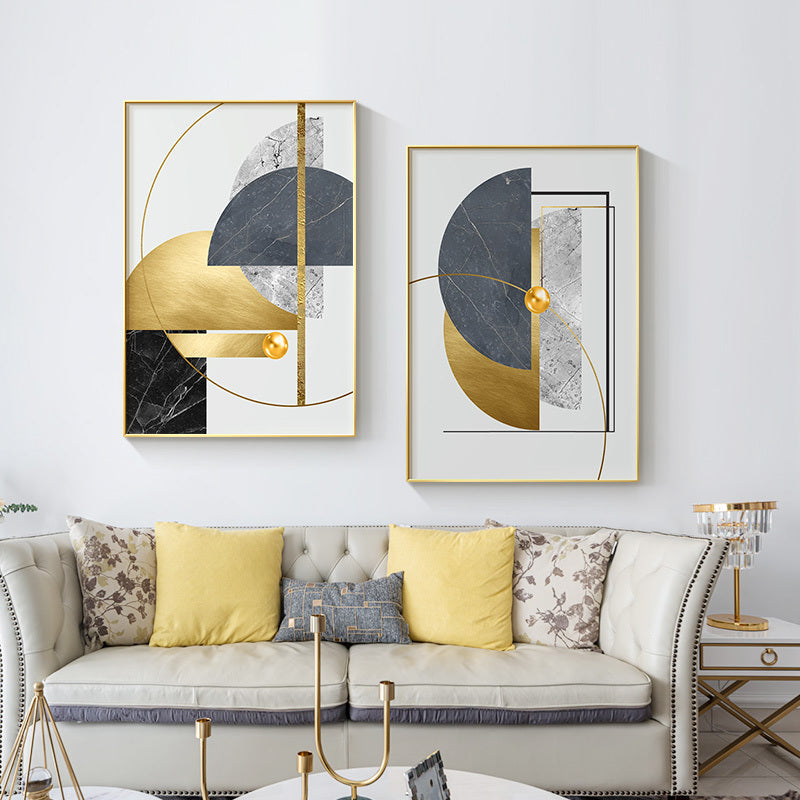 Home Decoration Golden Abstract Geometric Canvas Painting