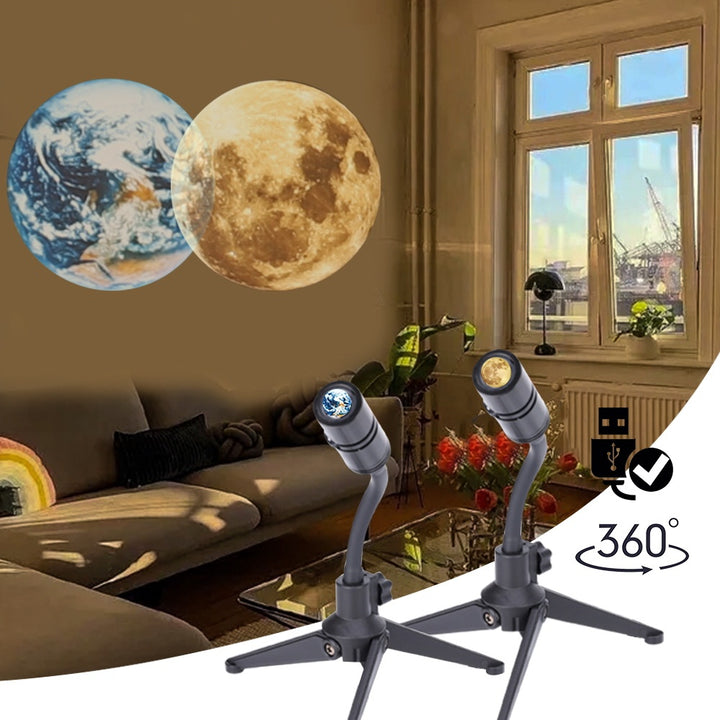 2 In 1 Star Projector Earth And Moon Projection Lamp 360 Rotating Bracket USB Led Night Light For Bedroom Decoration