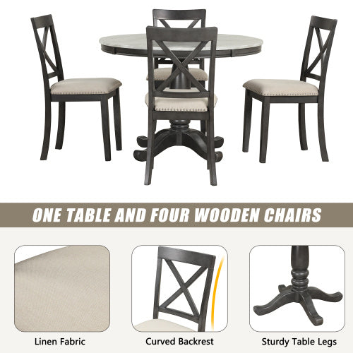 Orisfur. 5 Pieces Dining Table And Chairs Set For 4 Persons, Kitchen Room Solid Wood Table With 4 Chairs