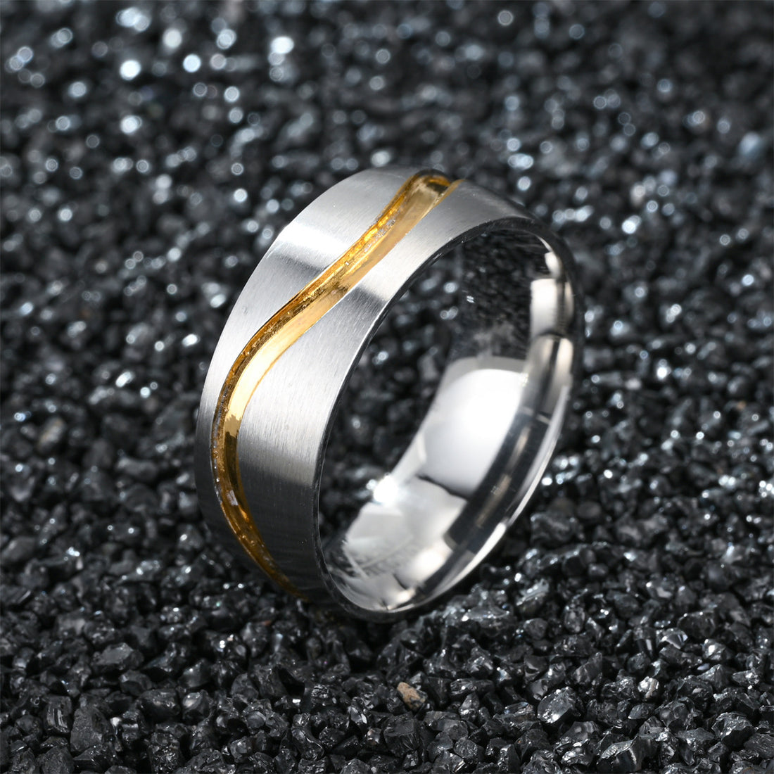 Stainless Steel Gold Ring 8mm Men's