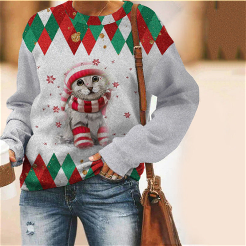 Christmas Snowman Christmas Loose Round Neck Casual Long Sleeve Sweatshirt