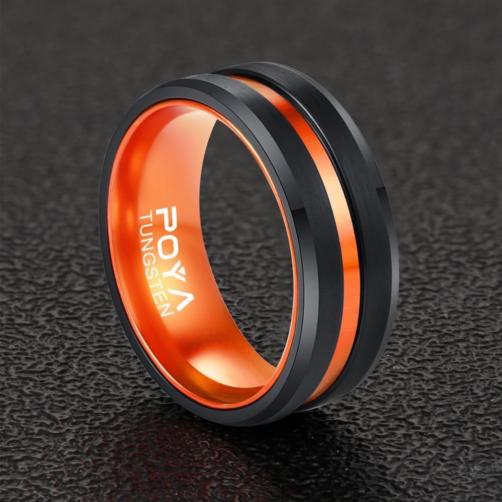 Tungsten Steel Ring With Orange Inner Ring Men