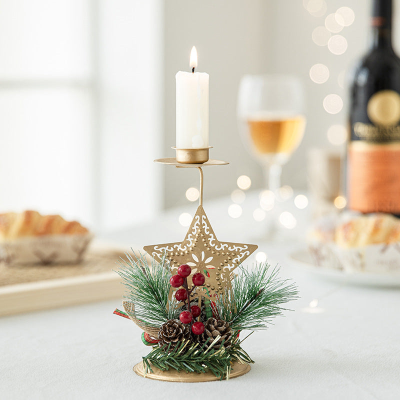 Christmas Candlestick Golden Wrought Iron Window Decoration