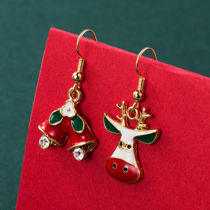 European And American New Christmas Series Asymmetric Christmas Tree Snowflake Earrings