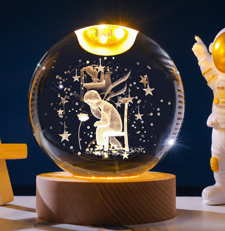 3D Constellation Crystal Ball Night Light Laser Engraved Birthday Gift Glass Sphere Home Desktop Decoration With Wooden USB Base