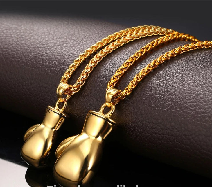 New Fashion Boxing Glove Necklace Trendy Gold Plated Stainless Steel Boxing Cool Pendant For Men Boys Jewelry