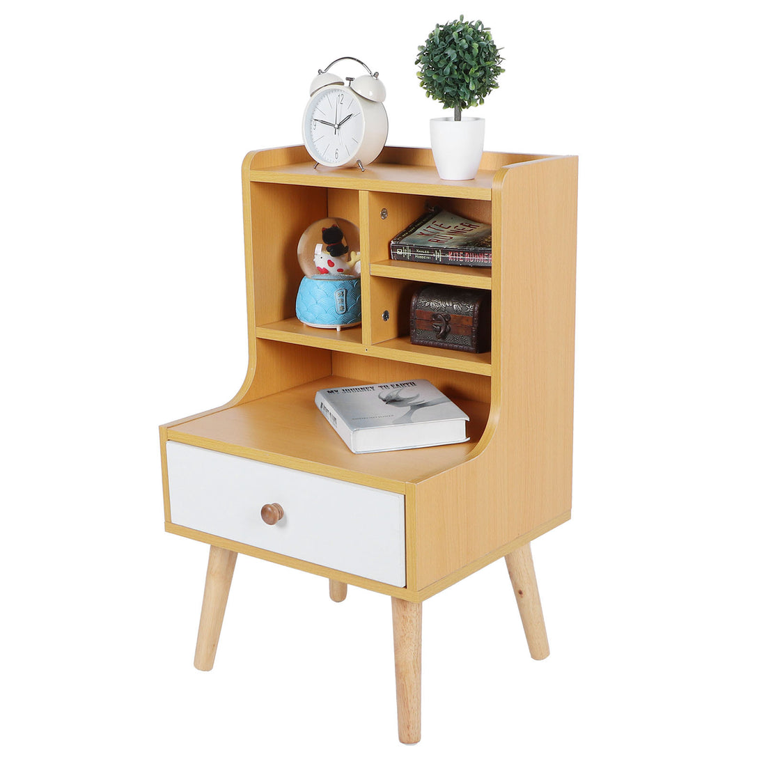 Modern Simple Nightstand Bookshelf Bedside Table Storage Cabinet with 1 Drawer Bedroom Furniture