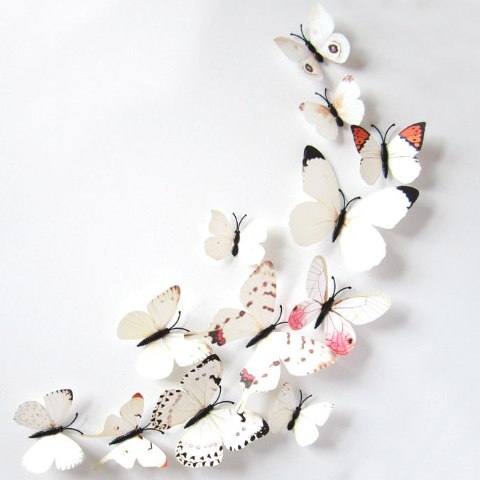 3D simulation butterfly 12 set home decoration ornaments factory direct single layer butterfly H-003 white