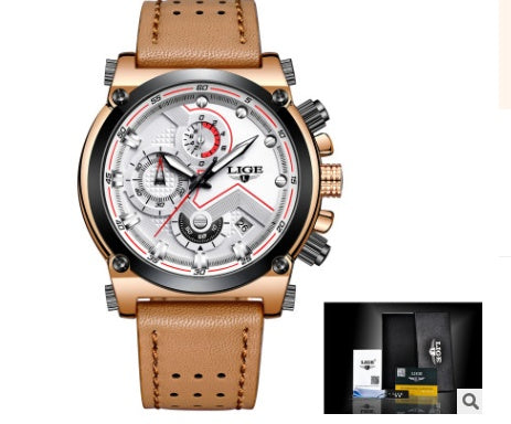 Brown Leather Automatic Quartz Waterproof Watch