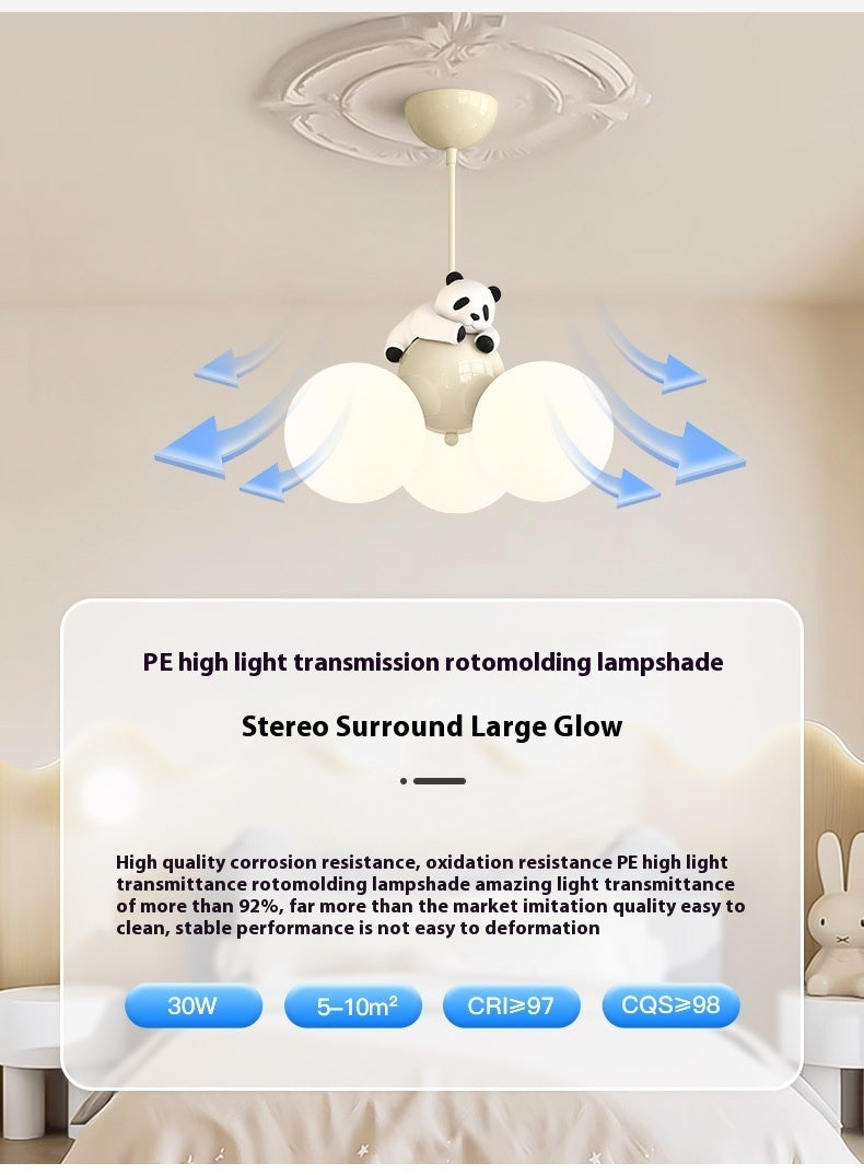 Cream Style Cartoon Panda Bedroom Pendant Light