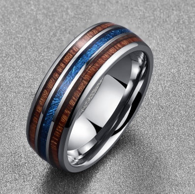 Nuncad Polished 8MM Hawaiian Koa Wood Men Ring Real Size Wedding Bands BlueVermiculite