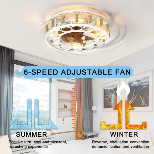 Cage Ceiling Fan With Light Remote Control, Semi-recessed Modern Ceiling Fan, 6 Speed Reversible Blades, 4 LED Bulbs Included Unavailable Platforms- Temu