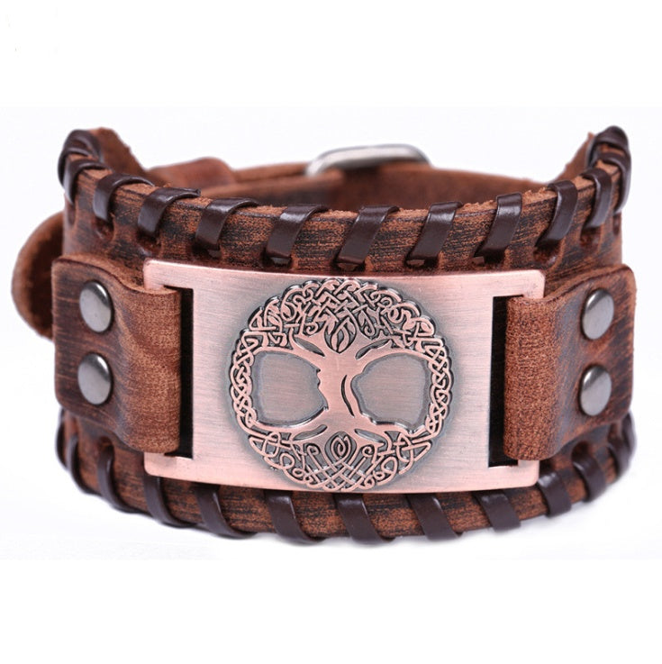 Charm Wide Leather Bracelet Men Punk Braided Rope Alloy Cuff Bangle Male Wristband