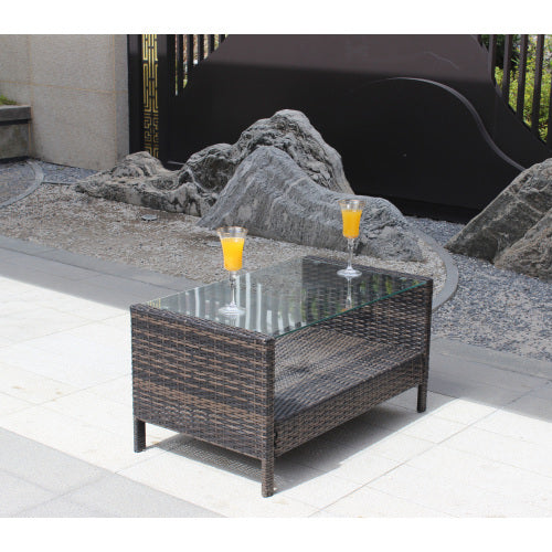 Outdoor Patio Furniture Coffee Table With Clear Tempered Glass