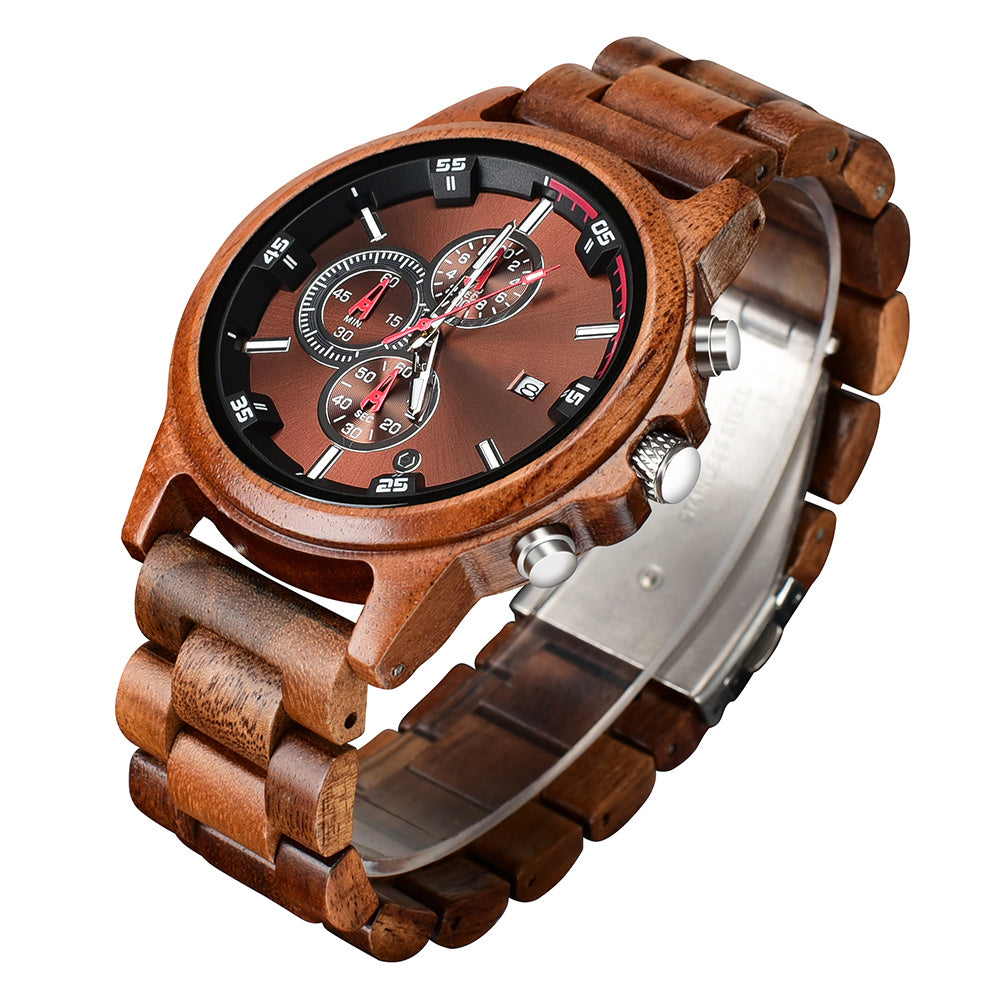 Wooden men's quartz watch