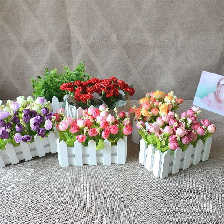 Wooden fence simulation flower set decoration home