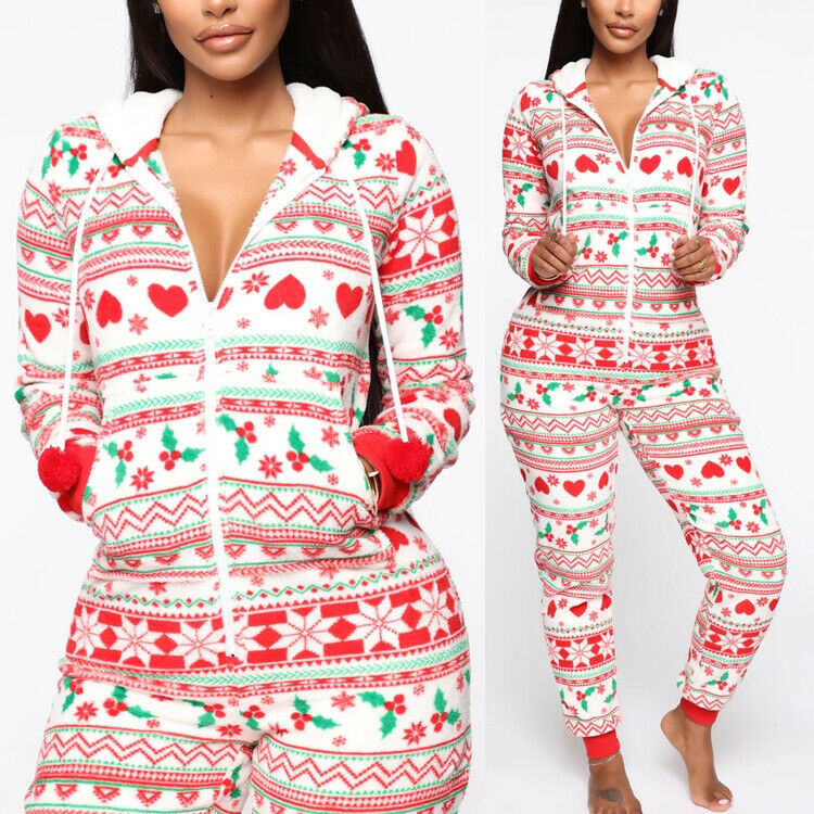 Christmas print hooded jumpsuit