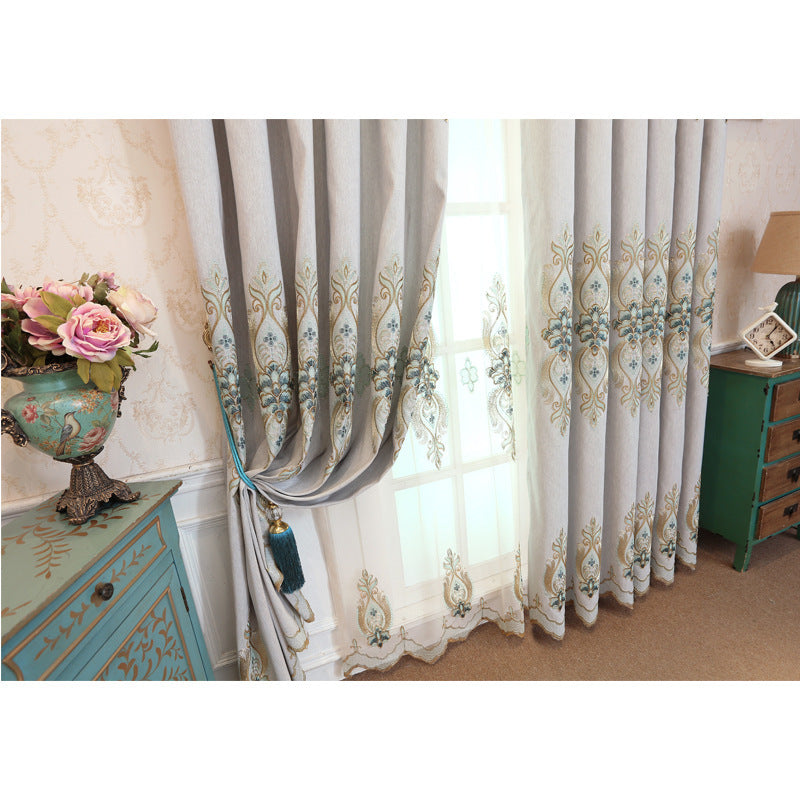 Slub cotton embroidery curtain fabric