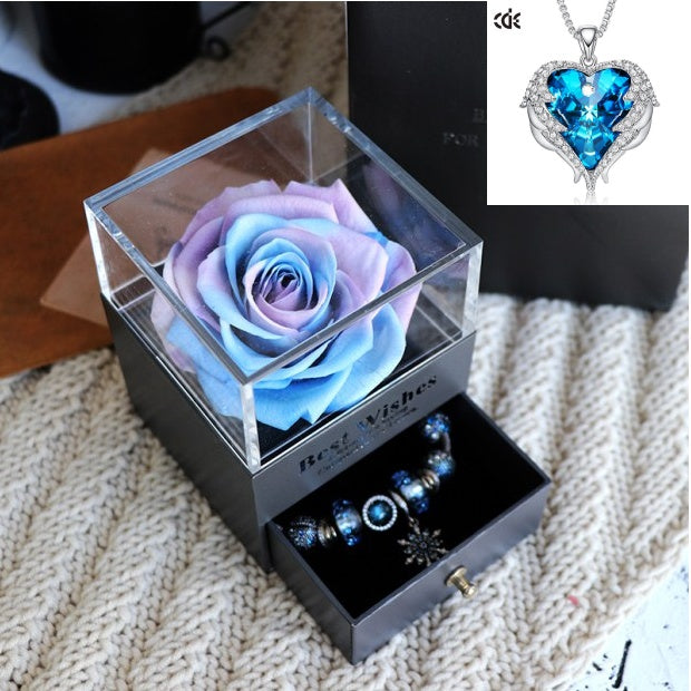 Valentines Day Gift Women Rose Jewelry Box Dried Flower Real Flowers Eternal Roses In Box