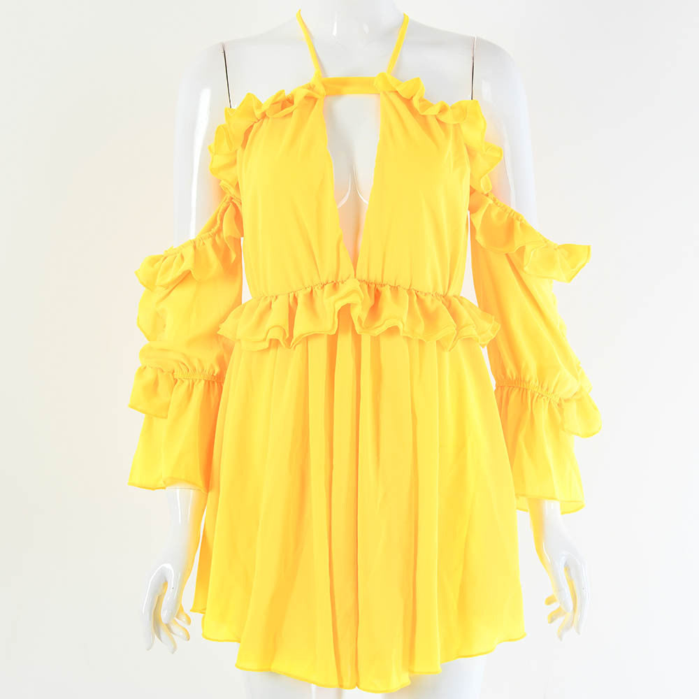 Ladies suspenders chiffon dress