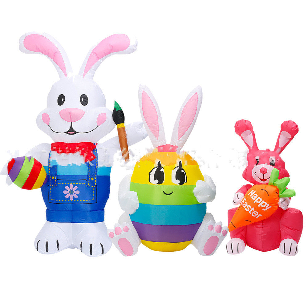 White Rabbit Easter Bunny with LED Lights Inflatable Toys for Outdoor Family Home Party Decoration Office Ornament