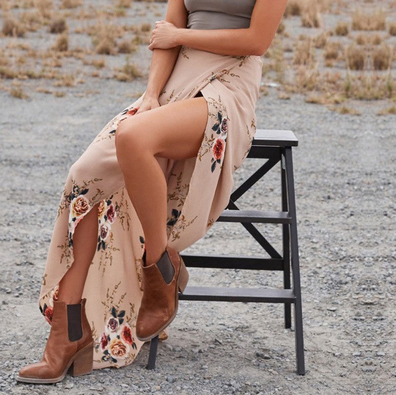 European And American Women's New Arrival lrregular slit printed skirt