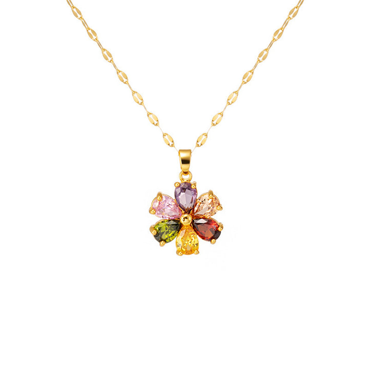 Net Red Zircon Flower Cute Seven-color Flower Necklace