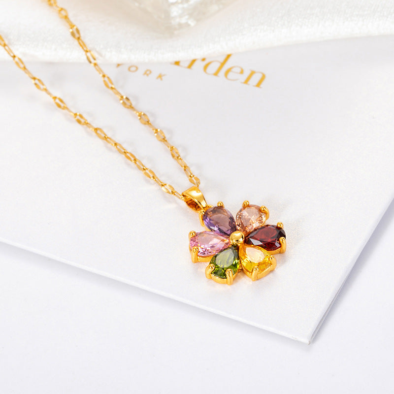 Net Red Zircon Flower Cute Seven-color Flower Necklace