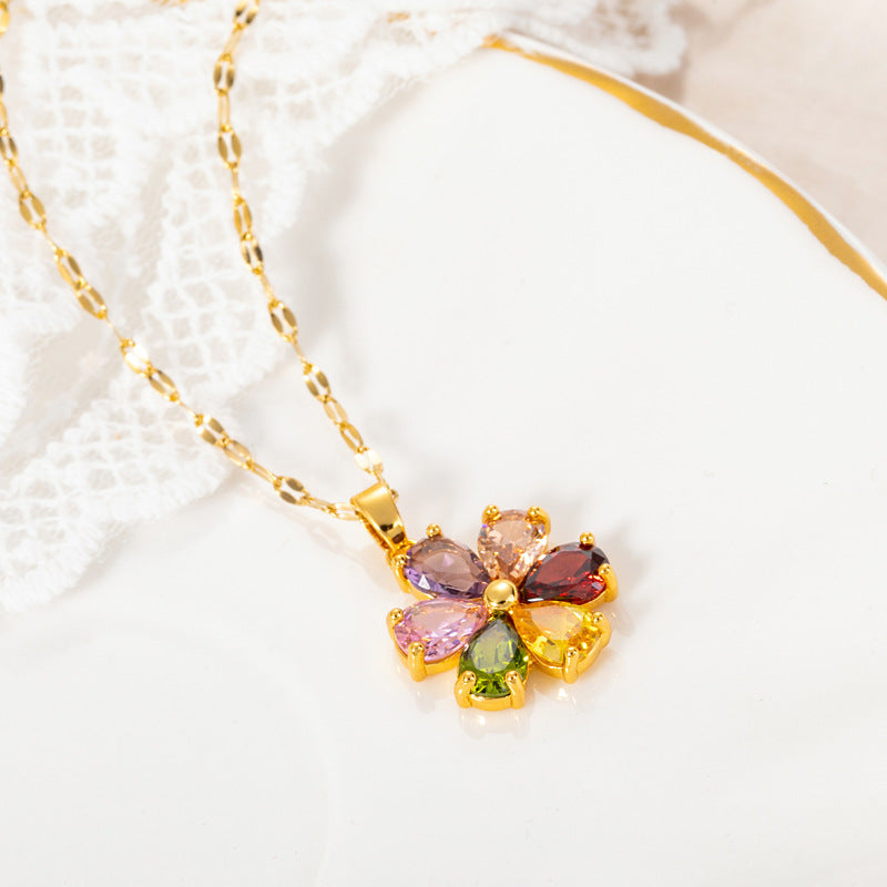 Net Red Zircon Flower Cute Seven-color Flower Necklace