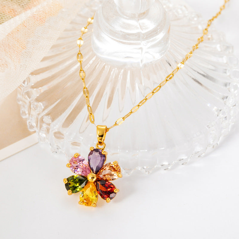 Net Red Zircon Flower Cute Seven-color Flower Necklace