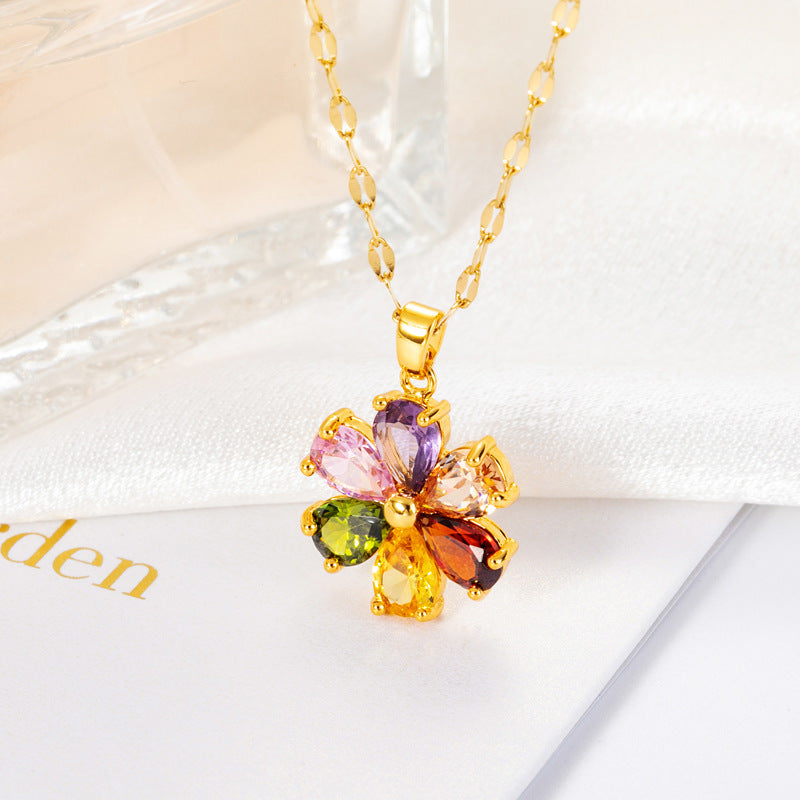 Net Red Zircon Flower Cute Seven-color Flower Necklace