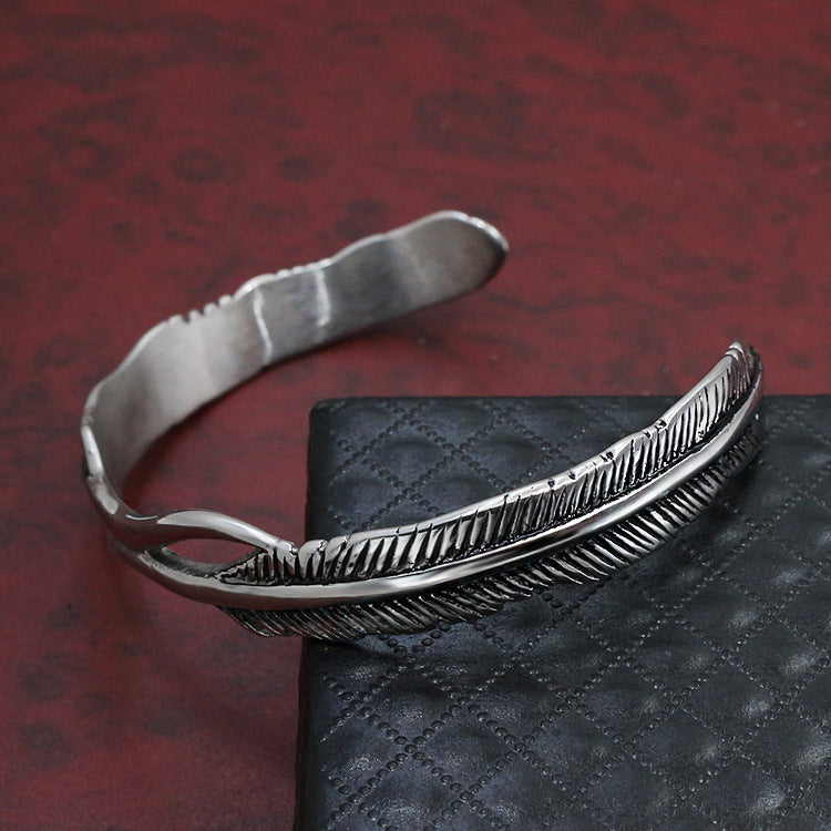 Cross-Border European And American Hot Style Titanium Steel Bracelet Retro Open Feather Simple Style Men And Women Stainless Steel Bracelet Jewelry