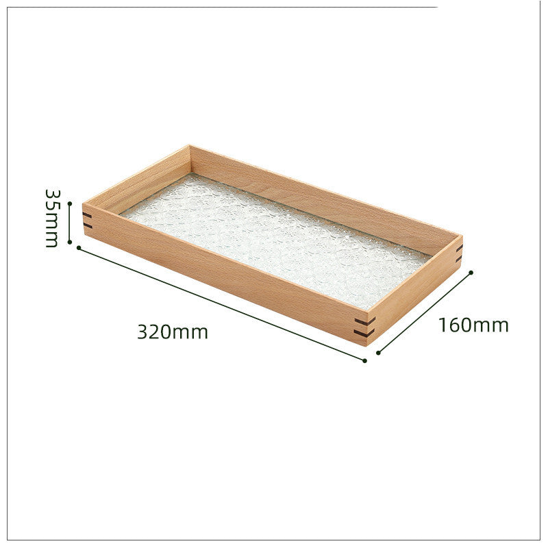 Solid Wood Retro Embossed Begonia Glass Tea Tray Desktop Jewelry Storage Box Creative Home Decoration Fruit Tray