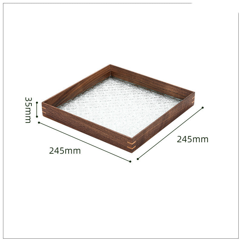 Solid Wood Retro Embossed Begonia Glass Tea Tray Desktop Jewelry Storage Box Creative Home Decoration Fruit Tray