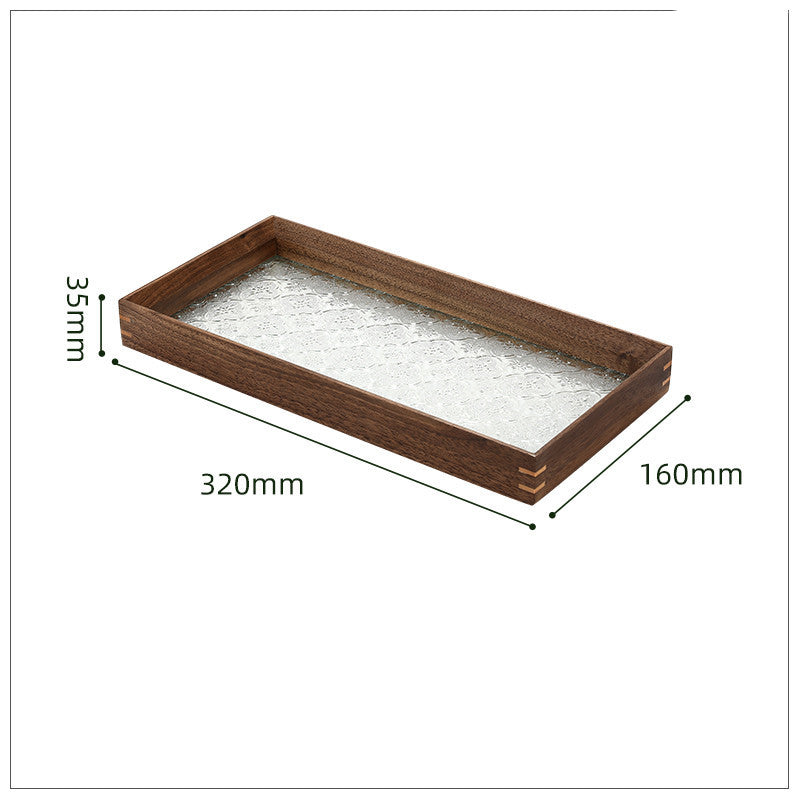 Solid Wood Retro Embossed Begonia Glass Tea Tray Desktop Jewelry Storage Box Creative Home Decoration Fruit Tray