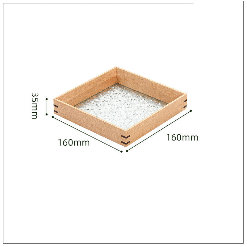 Solid Wood Retro Embossed Begonia Glass Tea Tray Desktop Jewelry Storage Box Creative Home Decoration Fruit Tray