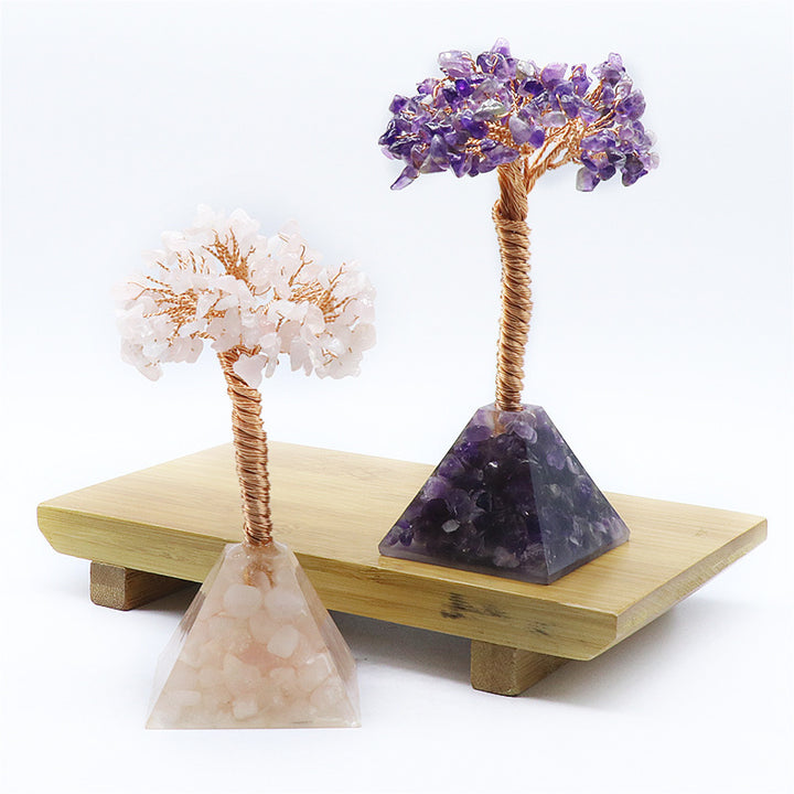 Amethyst Tree Of Life Colorful Crystal Gravel Pyramid Pyramid Base Fortune Tree Creative Lucky Tree Home Furnishing Decoration