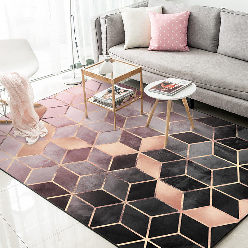 Rose Gold Pink Gradient Diamond Lattice Bedroom Door Living Room Kitchen Floor Mat Carpet