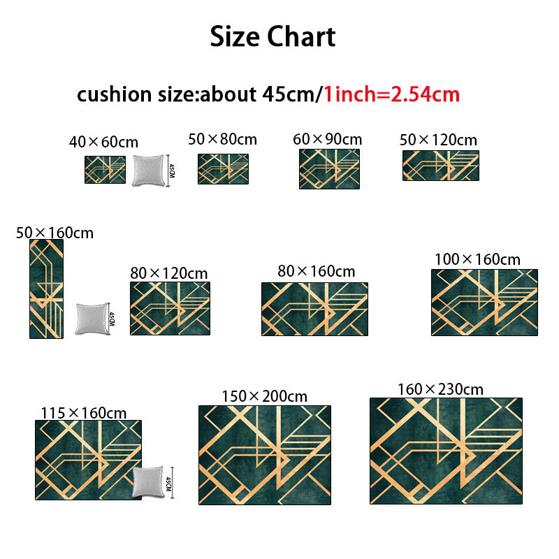 Light Luxury Retro Dark Green Golden Line Doormat Bedroom Living Room Carpet Bedside Kitchen Floor Mat