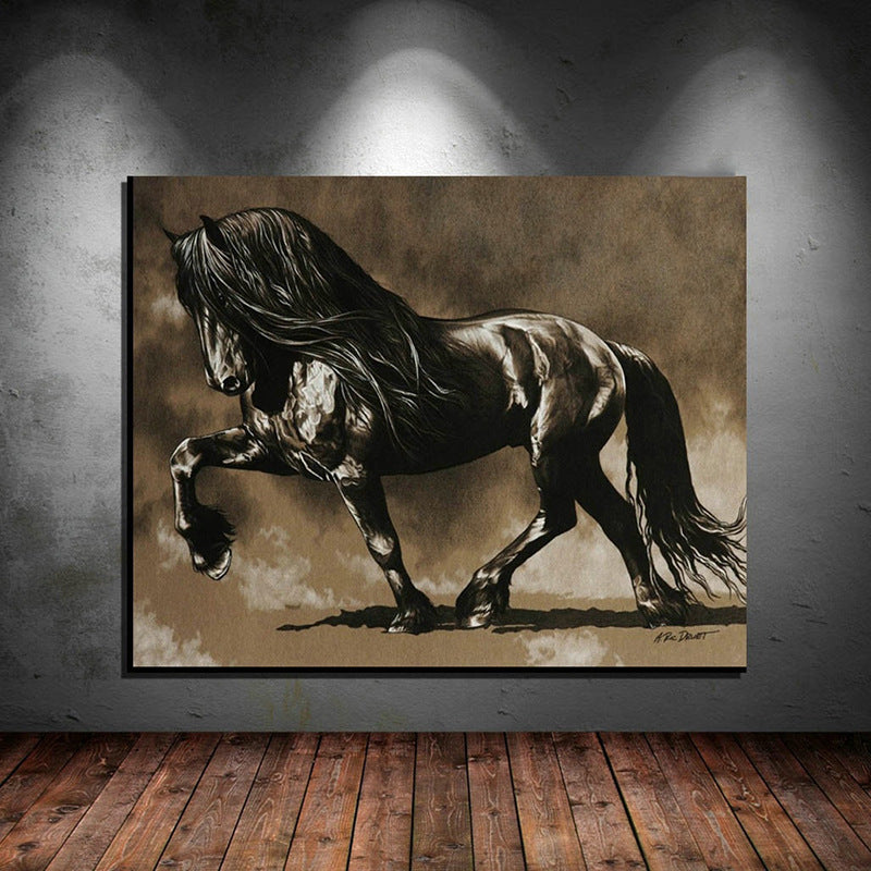 Black Horse Hd Inkjet Home Art Decoration Painting Living Room Background Wall Painting Frameless Painting Core