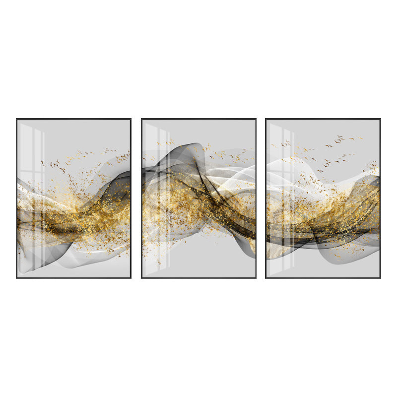 Ink Float Ribbon Golden Mountain Abstract Wall Print Canvas Painting Decorative Picture for Home Living Room Decoration Poster