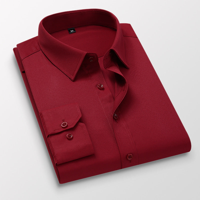 Four Seasons White Shirt Men's Business Groom Best Man Pure Color Long-Sleeved Slim-Fit Inch Shirt Shirt Plus Size 250 Kg Men's