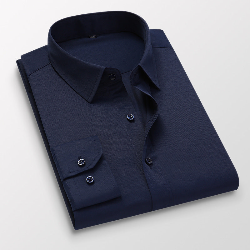 Four Seasons White Shirt Men's Business Groom Best Man Pure Color Long-Sleeved Slim-Fit Inch Shirt Shirt Plus Size 250 Kg Men's