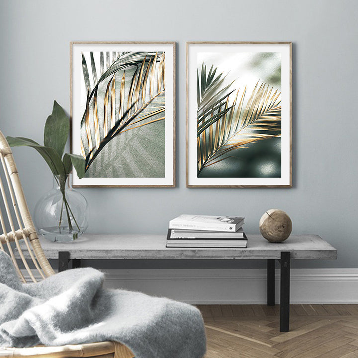 Modern Simple Tropical Green And Gold Palm Leaf Oil Painting Wall Art Print Poster Home Decoration Painting Core